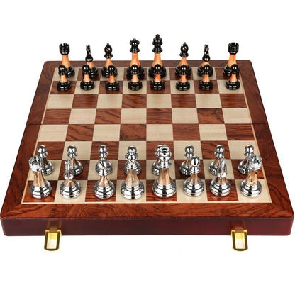 45cm chess set,Zinc Alloy Pieces,Foldable Storage Wood Board Games xiangqi Gift