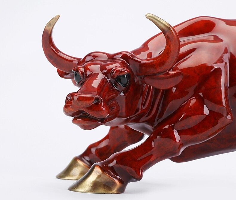 21cm,BRASS Wall Street Bull Sculpture Cow Cattle OX Statue Modern home Art 1200g