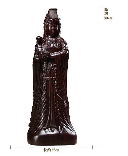 11.8",Ebony Wood MAZU Statue Carved,CHINA Taoism Matsu ruyi FOLK Goddess Sea 妈祖