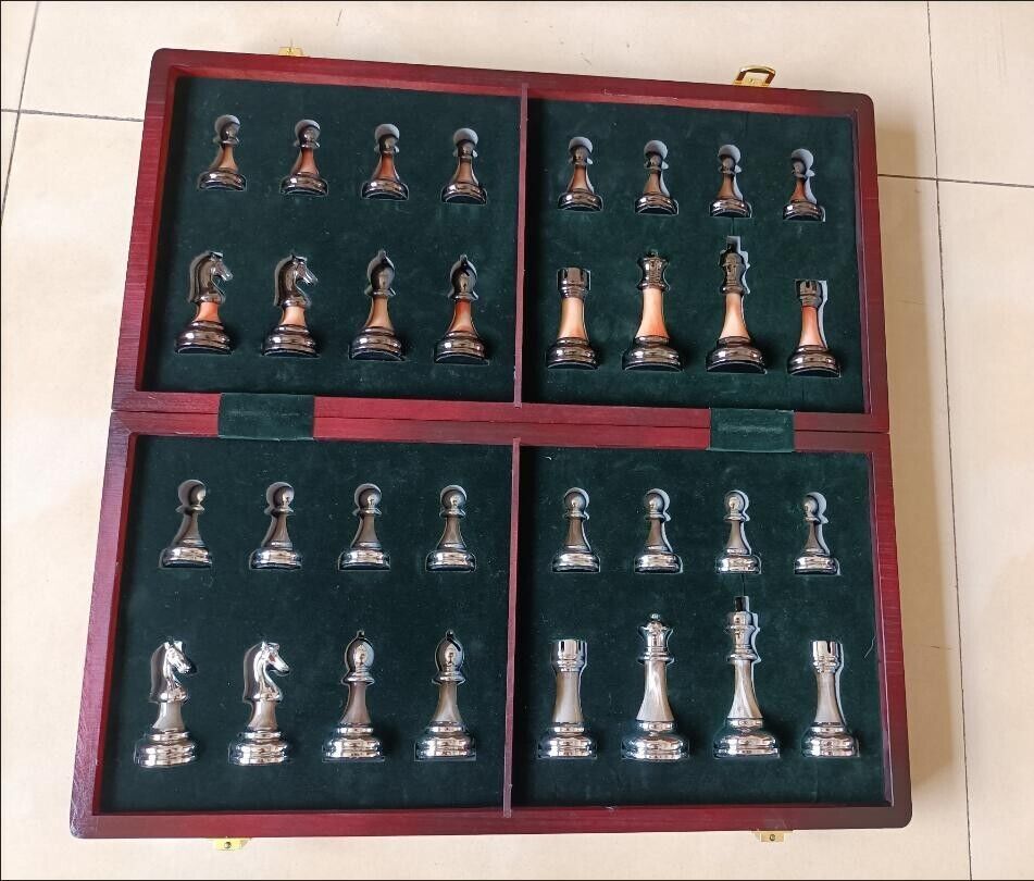 45cm chess set,Zinc Alloy Pieces, Foldable Storage Wood Board Birthday Gift 17"