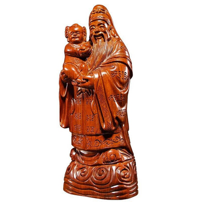 40cm,China Fu Lu Shou Life Buddha Wood Statue,Luck,wealth,longevity Figure 15"