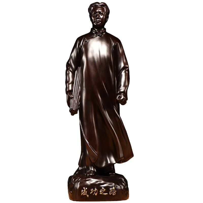 ebony China Leader young Chairman Mao Zedong stand sculpture statue wood 毛泽东主席