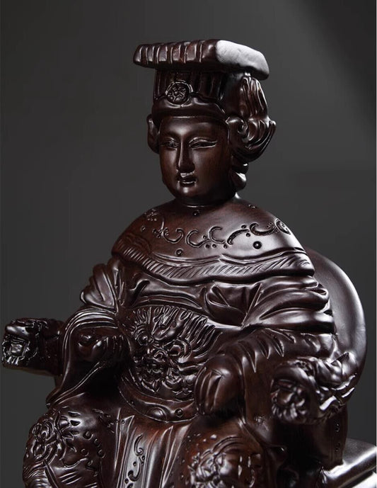 25cm,Ebony Wood MAZU Statue Carved,CHINA Taoism Matsu Sit FOLK Goddess Sea 妈祖神像