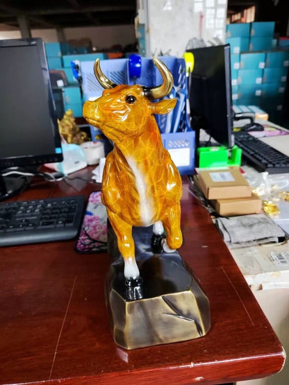 Bull Figurines Retro orange Brass Statue crafts Decoration Feng Shui Home Decor