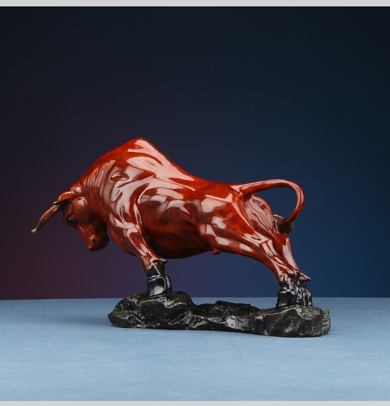 11kg,China Copper Brass FengShui Wealth animal Cattle OX Bull Statue Wall Street