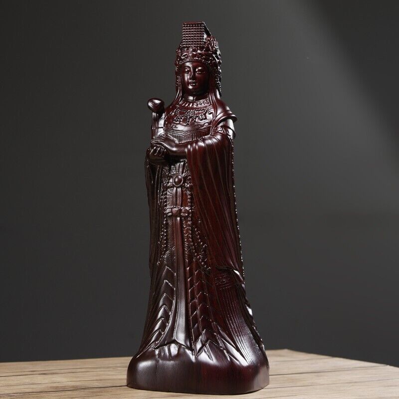 11.8",Ebony Wood MAZU Statue Carved,CHINA Taoism Matsu ruyi FOLK Goddess Sea 妈祖