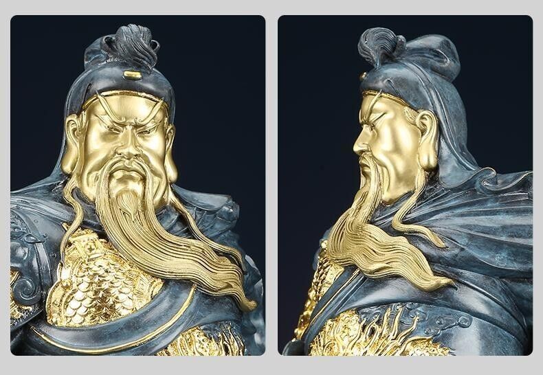 39cm, blue China Fengshui Brass FOLK Dragon Warrior Guan Gong Guan Yu God Statue