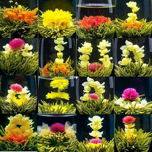 16Pcs, Different Handmade Blooming TEA,Artistic flowering Green Flower ball tee