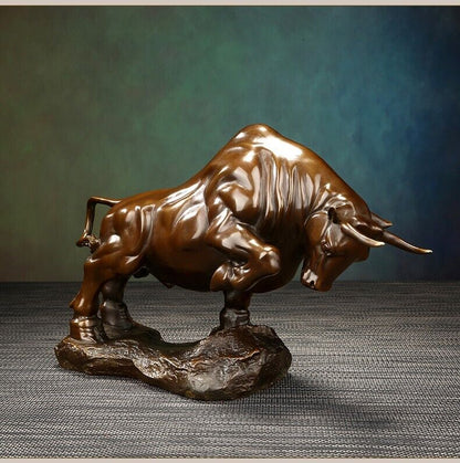 1600g, coffee Bull Brass Cow Statue Wall Street Cattle Copper China Fengshui OX