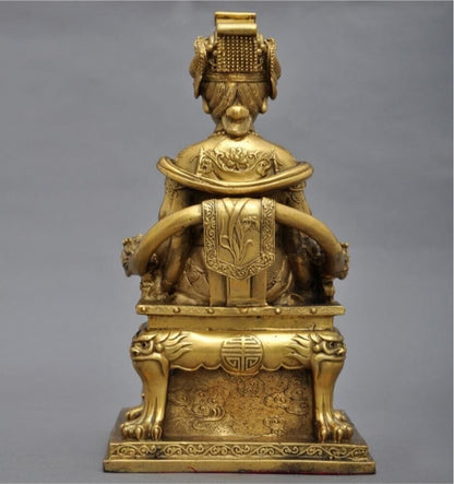 31cm,BRASS MAZU Statue Carved,CHINA Taoism God Matsu Sit FOLK Goddess Sea 妈祖雕像