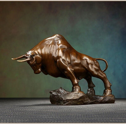 1600g, coffee Bull Brass Cow Statue Wall Street Cattle Copper China Fengshui OX