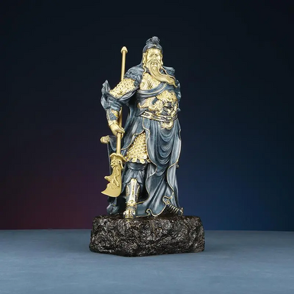 39cm, blue China Fengshui Brass FOLK Dragon Warrior Guan Gong Guan Yu God Statue