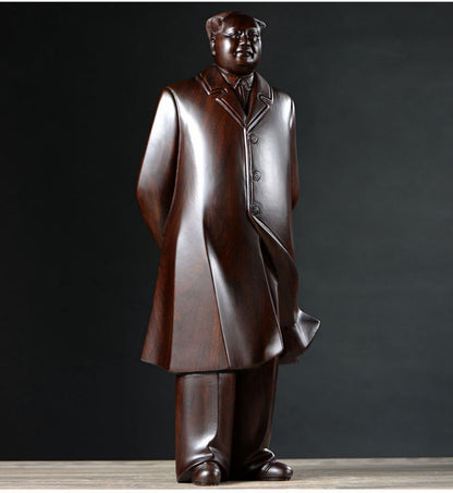 African ebony China Leader Chairman Mao Zedong stand sculpture statue wood 毛泽东主席