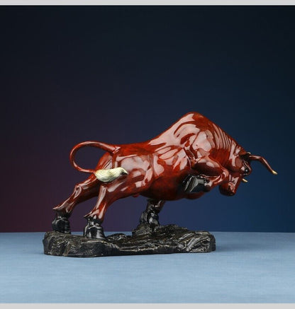 8'',Bull Brass Cow Statue Wall Street Cattle Copper China Fengshui colorful OX