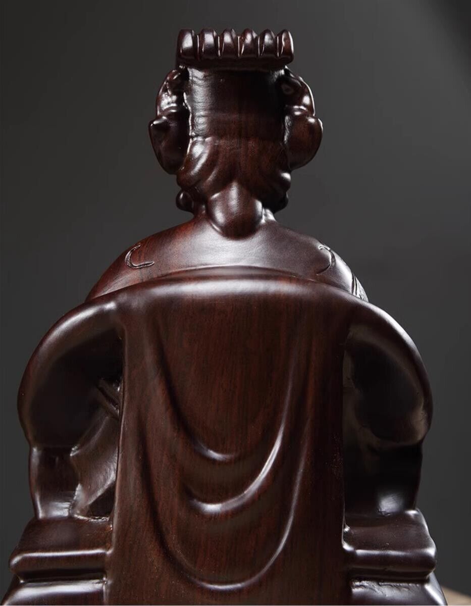 25cm,Ebony Wood MAZU Statue Carving,CHINA Taoism Matsu Sit FOLK Goddess Sea 妈祖神像