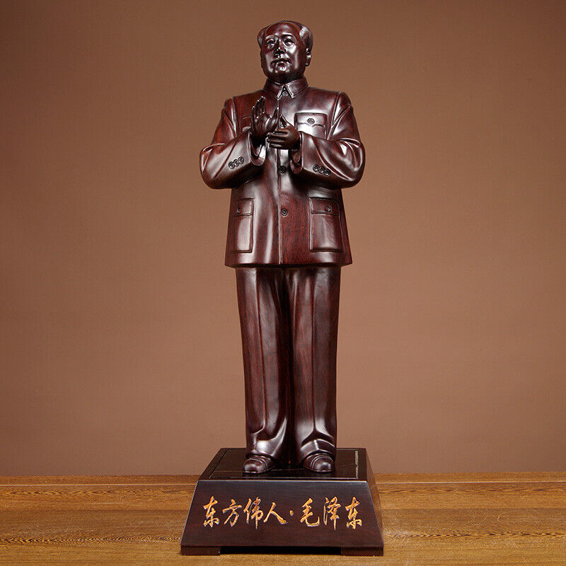 ebony China Leader handclap Chairman Mao Zedong stand sculpture statue wood 毛泽东