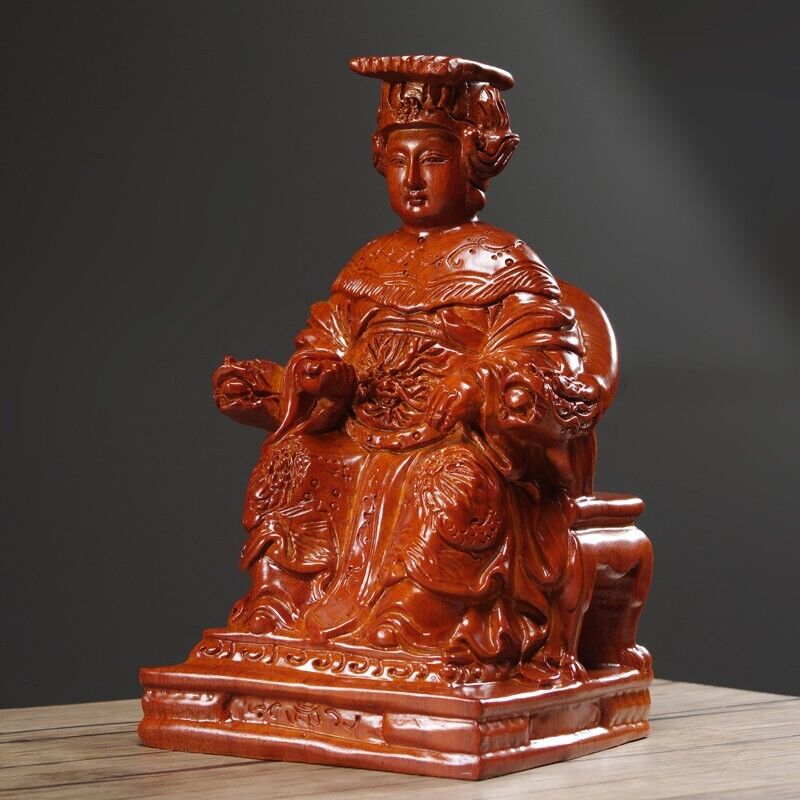 25cm,rosewood MAZU Statue Carved,CHINA Taoism God Matsu Sit FOLK Goddess Sea 妈祖