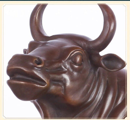 11.8'' brass Office Home Figurine feng shui auspicious animal  bull ox statue