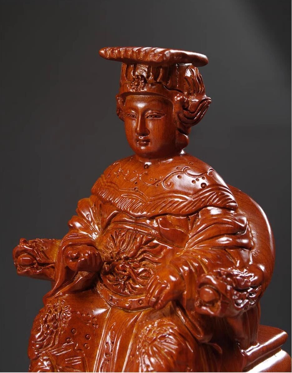 25cm,rosewood MAZU Statue Carved,CHINA Taoism God Matsu Sit FOLK Goddess Sea 妈祖