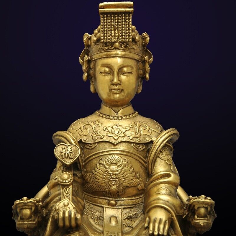 31cm,BRASS MAZU Statue Carved,CHINA Taoism God Matsu Sit FOLK Goddess Sea 妈祖雕像