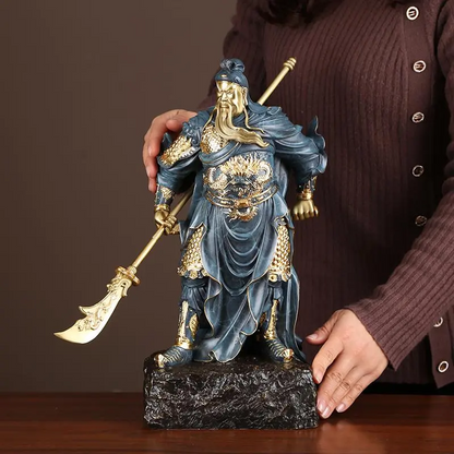 39cm, China Brass Copper Painting Dragon Guan Gong GuanYu Warrior Soldier Statue