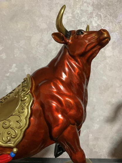 Bull Figurines Retro Brass Statue Desktop Decoration Feng Shui Home Decor niu OX