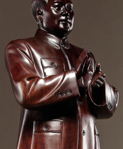 ebony China Leader handclap Chairman Mao Zedong stand sculpture statue wood 毛泽东