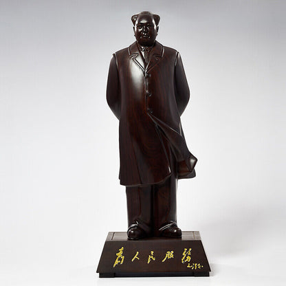 African ebony China Leader Chairman Mao Zedong stand sculpture statue wood 毛泽东主席