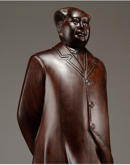 African ebony China Leader Chairman Mao Zedong stand sculpture statue wood 毛泽东主席