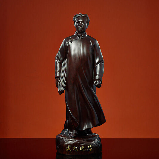 ebony China Leader young Chairman Mao Zedong stand sculpture statue wood 毛泽东主席