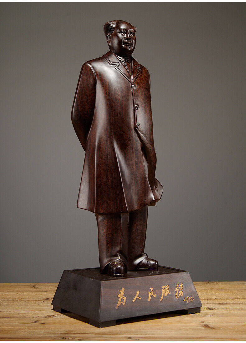 African ebony China Leader Chairman Mao Zedong stand sculpture statue wood 毛泽东主席