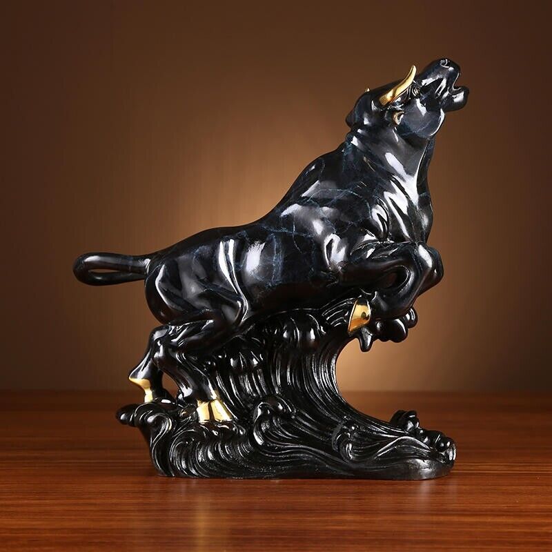 11.6 in, Home Wealth Fengshui Brass Copper Lucky Ox Bull cattle Statue Sculpture