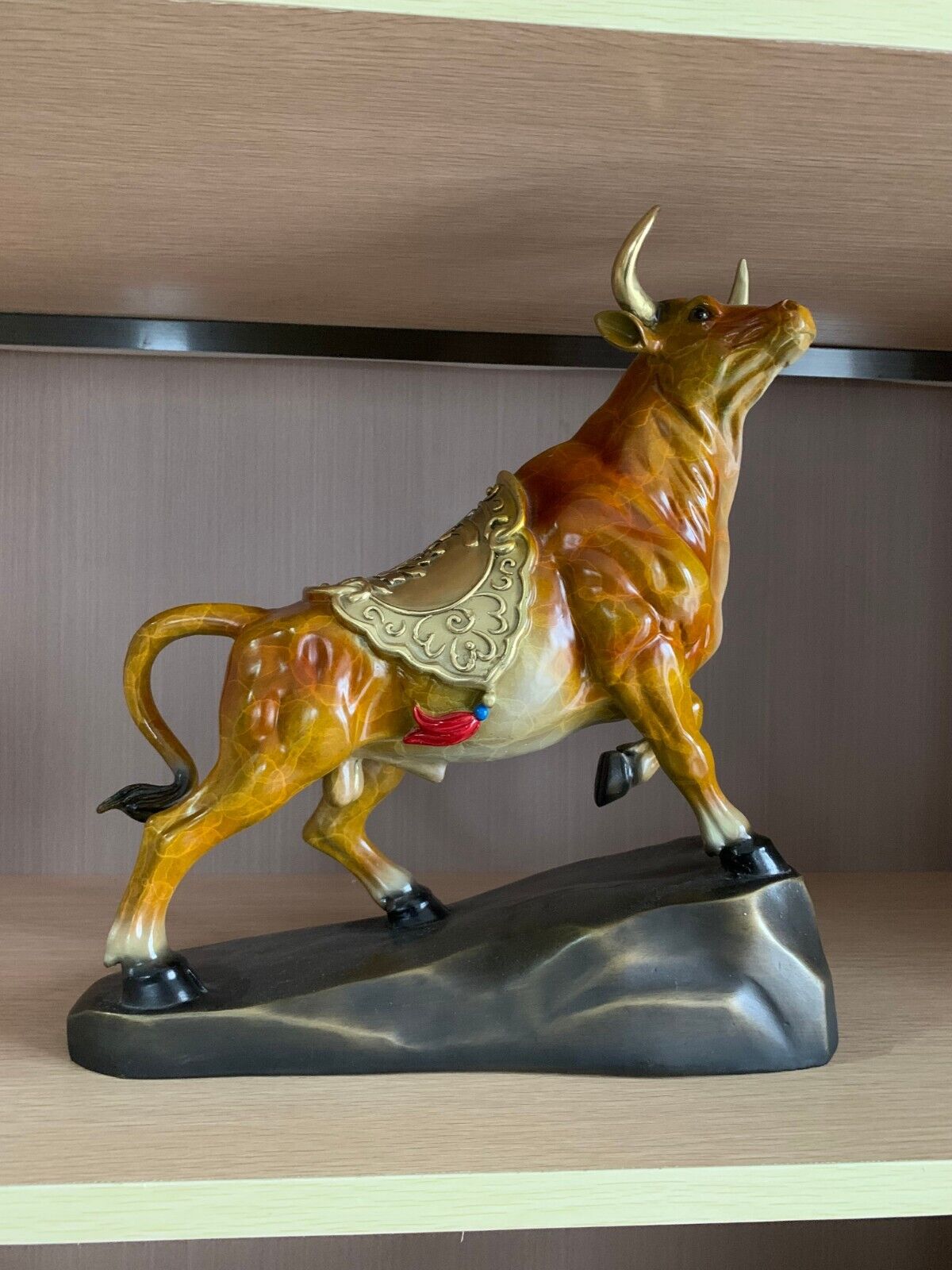 Bull Figurines Retro orange Brass Statue Desktop Decoration Feng Shui Home Decor