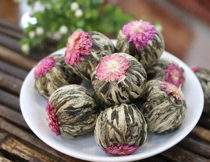 20Pcs, Different Handmade Blooming TEA,Artistic flowering Green Flower ball tee