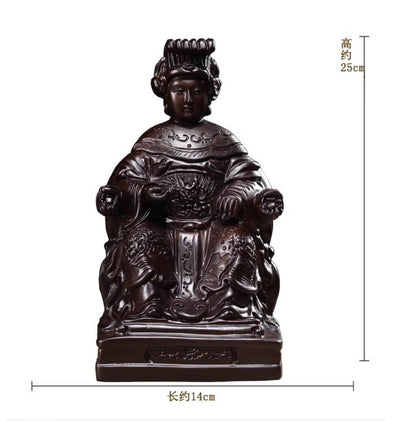 25cm,Ebony Wood MAZU Statue Carving,CHINA Taoism Matsu Sit FOLK Goddess Sea 妈祖神像