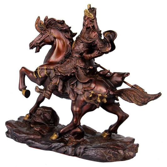 8" Chinese modern BRASS Guangong Guan Gong Yu purple Warrior God Horse Statue