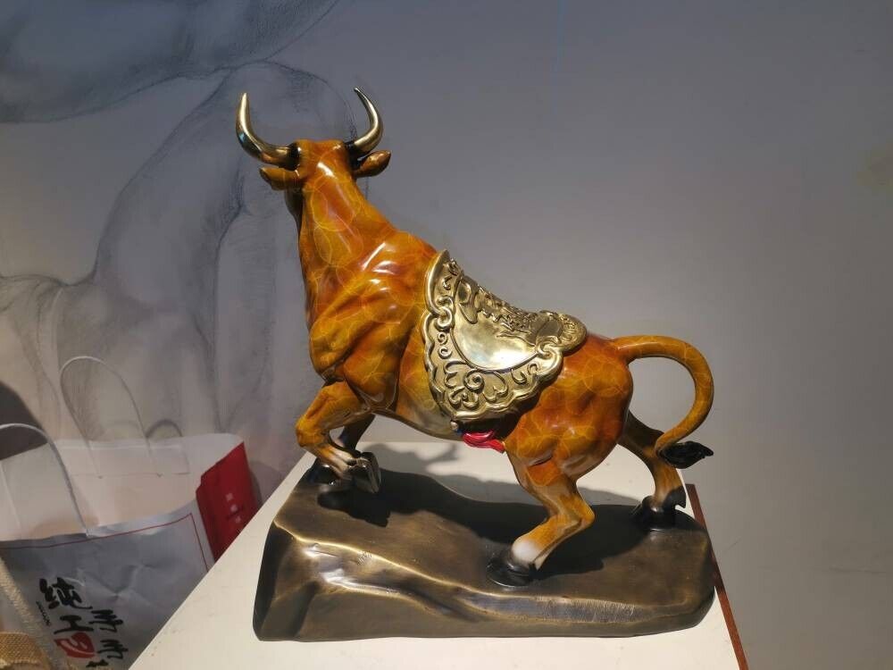 Bull Figurines Retro orange Brass Statue crafts Decoration Feng Shui Home Decor