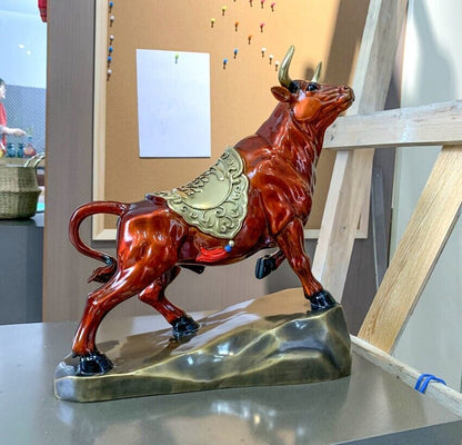 Bull Figurines Retro Brass Statue Desktop Decoration Feng Shui Home Decor niu OX