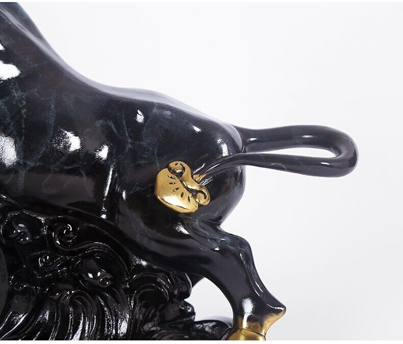 11.6 in, Home Wealth Fengshui Brass Copper Lucky Ox Bull cattle Statue Sculpture