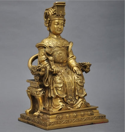 31cm,BRASS MAZU Statue Carved,CHINA Taoism God Matsu Sit FOLK Goddess Sea 妈祖雕像