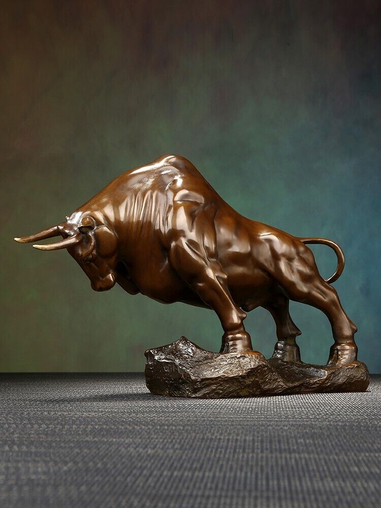 1600g, coffee Bull Brass Cow Statue Wall Street Cattle Copper China Fengshui OX