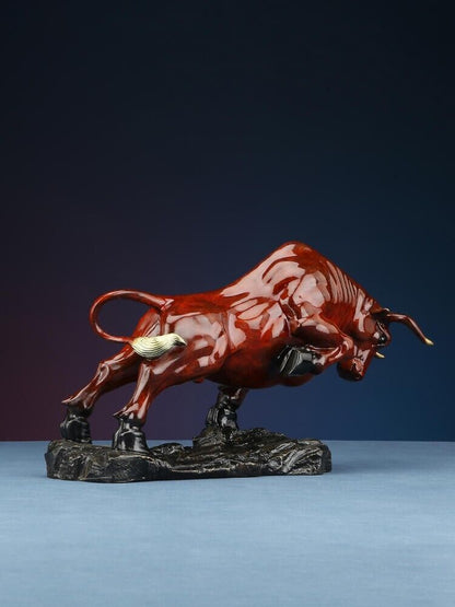 8'',Bull Brass Cow Statue Wall Street Cattle Copper China Fengshui colorful OX