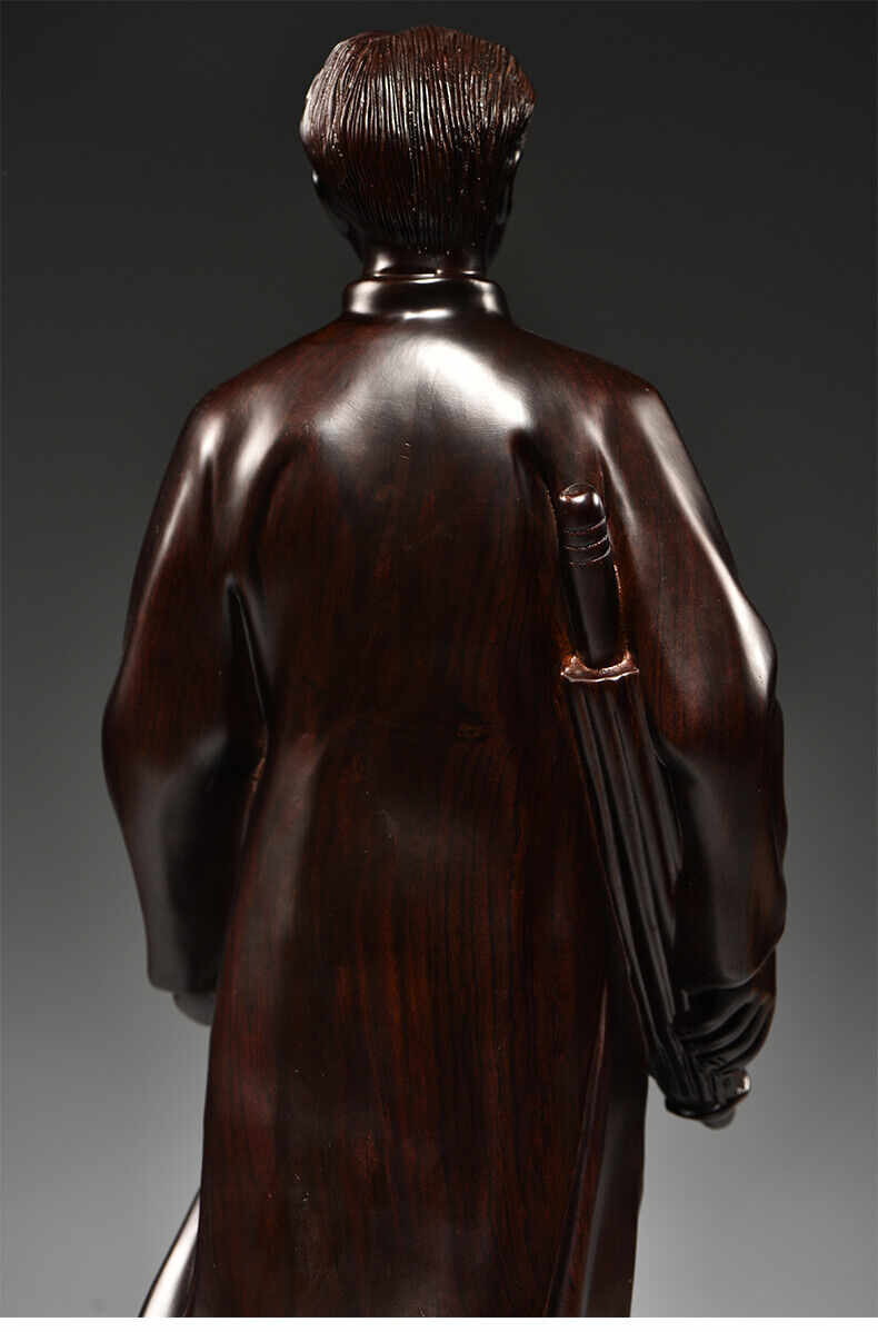 ebony China Leader young Chairman Mao Zedong stand sculpture statue wood 毛泽东主席