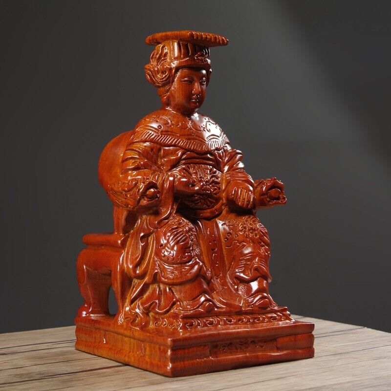 25cm,rosewood MAZU Statue Carved,CHINA Taoism God Matsu Sit FOLK Goddess Sea 妈祖