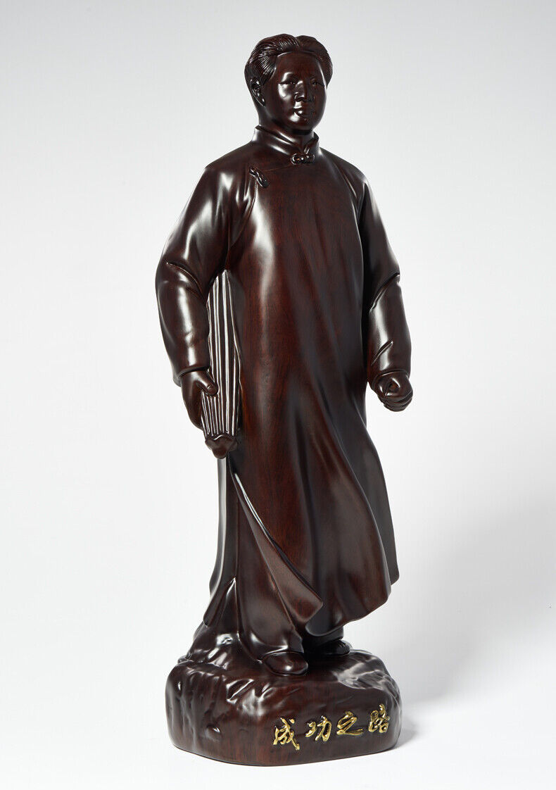 ebony China Leader young Chairman Mao Zedong stand sculpture statue wood 毛泽东主席