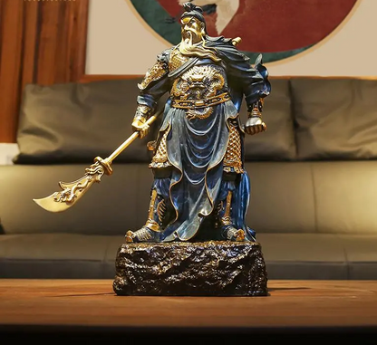 39cm, blue China Fengshui Brass FOLK Dragon Warrior Guan Gong Guan Yu God Statue