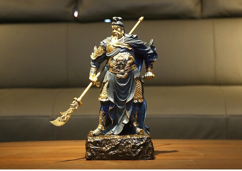 39cm, China Brass Copper Painting Dragon Guan Gong GuanYu Warrior Soldier Statue