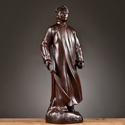 ebony China Leader young Chairman Mao Zedong stand sculpture statue wood 毛泽东主席