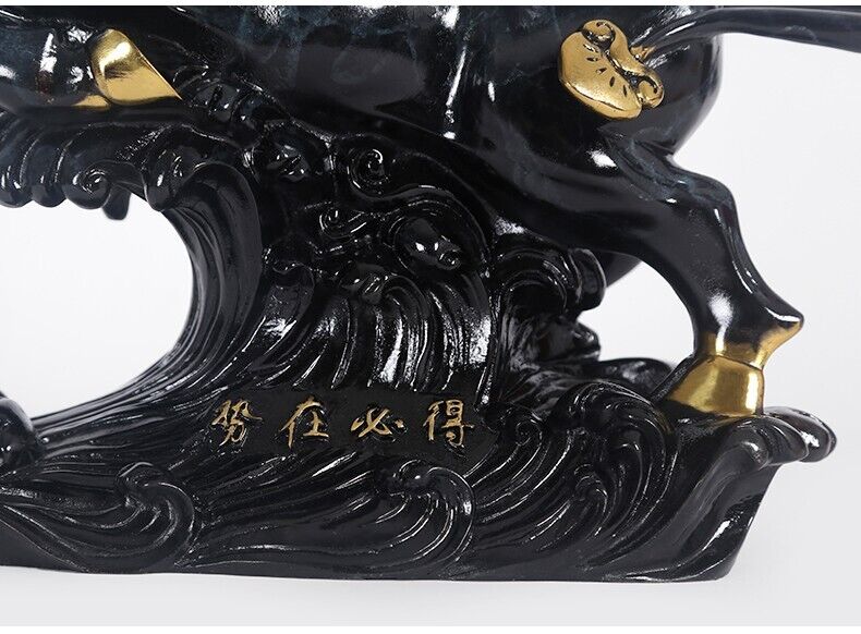 11.6 in, Home Wealth Fengshui Brass Copper Lucky Ox Bull cattle Statue Sculpture