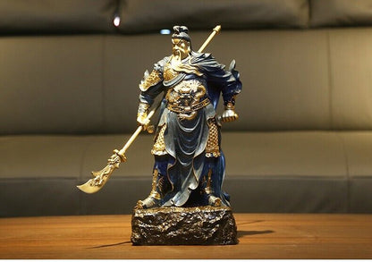 39cm, blue China Fengshui Brass FOLK Dragon Warrior Guan Gong Guan Yu God Statue